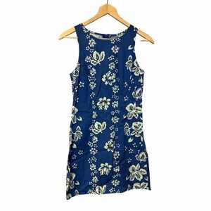 Hawaiian Sun Dress Blue Floral Cotton Mini Sheath Tank